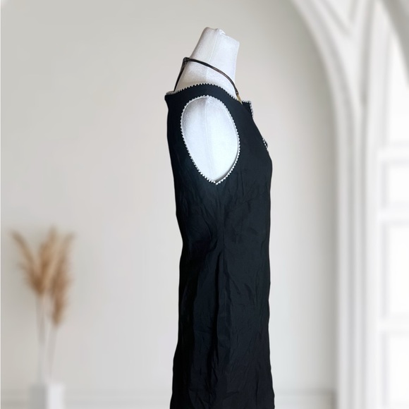 Ann Taylor LOFT Size 8 Black Linen Blend Shift Dress Contrast Trim - Picture 4 of 7